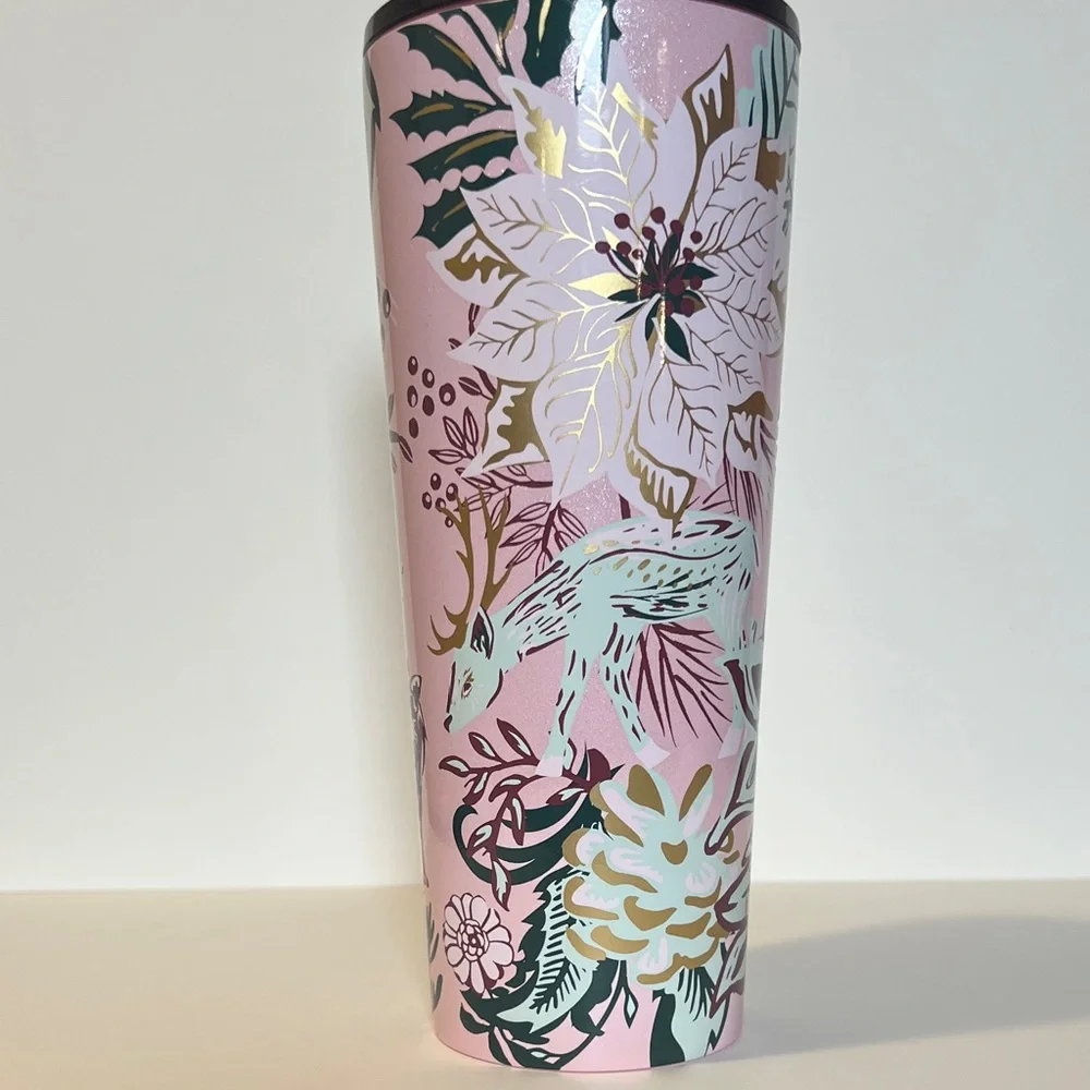 RARE Starbucks 2022 Holiday Pink Enchanted Forest Stainless Steel Tumbler 24 Oz